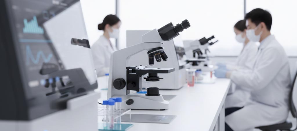 検査機器とラボの様子